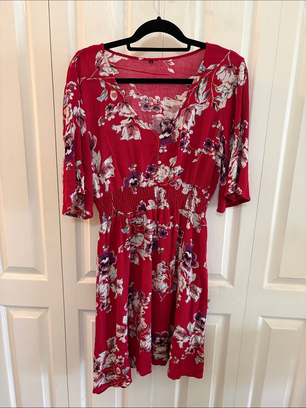Floral Red Smocked Waist Women’s Dress